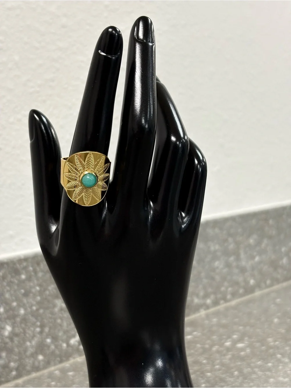 Plunder Design Ellie Gold Tone Faux Turquoise Statement Ring Adjustable NWOT